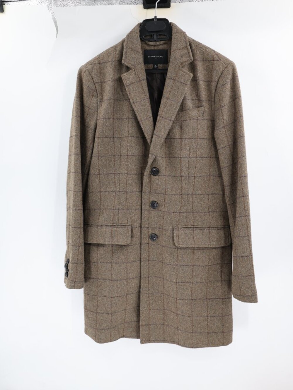 Banana Republic Overcoat Mens Small Loden Wool Blend Windowpane Top Coat plaid